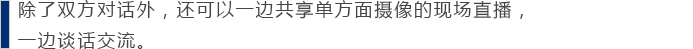 対面での会話はもちろん,一方のカメラからのライブ中継を共有して見ながら会話することもできます。